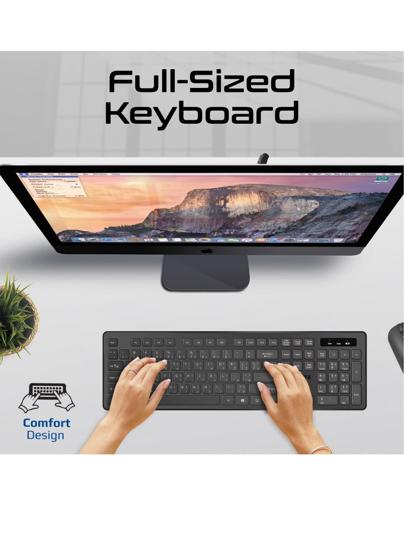 PROMATE - Promate Wireless Keyboard and Mouse Combo, Slim Full-Size 2.4Ghz Wireless Keyboard with 1600 DPI Ambidextrous Mouse, Nano USB Receiver, Quiet Keys, Angled Kickstand Black - Image 1