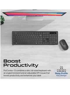 Promate Wireless Keyboard and Mouse Combo, Slim Full-Size 2.4Ghz Wireless Keyboard with 1600 DPI Ambidextrous Mouse, Nano USB Receiver, Quiet Keys, Angled Kickstand Black - pnsku/N70031411V/45/_/1703131502/1d78ac8d-ce47-45fe-92d6-e1eff90983ba