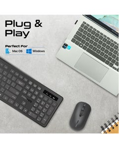 Promate Wireless Keyboard and Mouse Combo, Slim Full-Size 2.4Ghz Wireless Keyboard with 1600 DPI Ambidextrous Mouse, Nano USB Receiver, Quiet Keys, Angled Kickstand Black - pnsku/N70031411V/45/_/1703131502/b19bb1d0-fb71-4d68-a91f-a366741be813