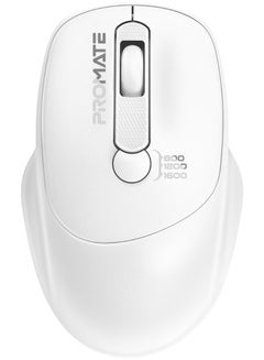 Promate 2.4G Wireless Ergonomic Mouse, High Precision 1600DPI  Ambidextrous Mouse with USB Nano Receiver, 10m Range, 120h Work Time White
