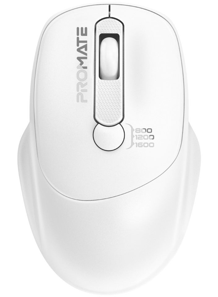 PROMATE - Promate 2.4G Wireless Ergonomic Mouse, High Precision 1600DPI  Ambidextrous Mouse with USB Nano Receiver, 10m Range, 120h Work Time White - Image 1