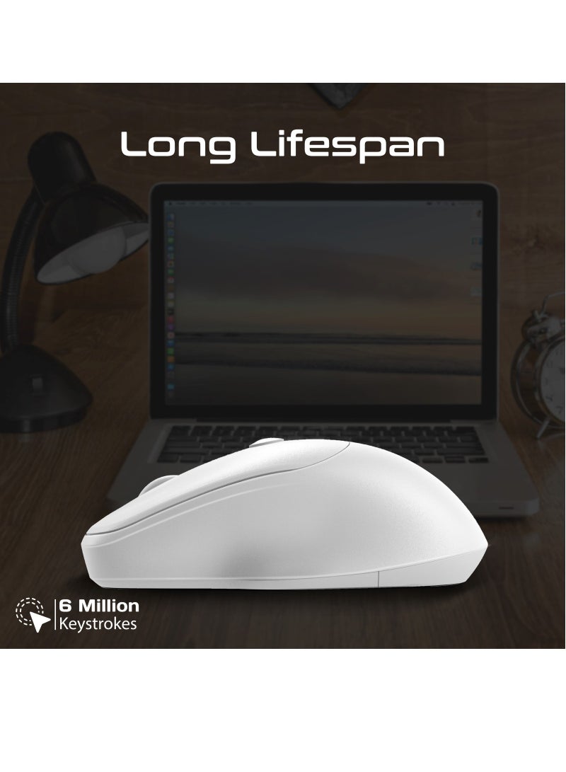 PROMATE - Promate 2.4G Wireless Ergonomic Mouse, High Precision 1600DPI  Ambidextrous Mouse with USB Nano Receiver, 10m Range, 120h Work Time White - Image 1
