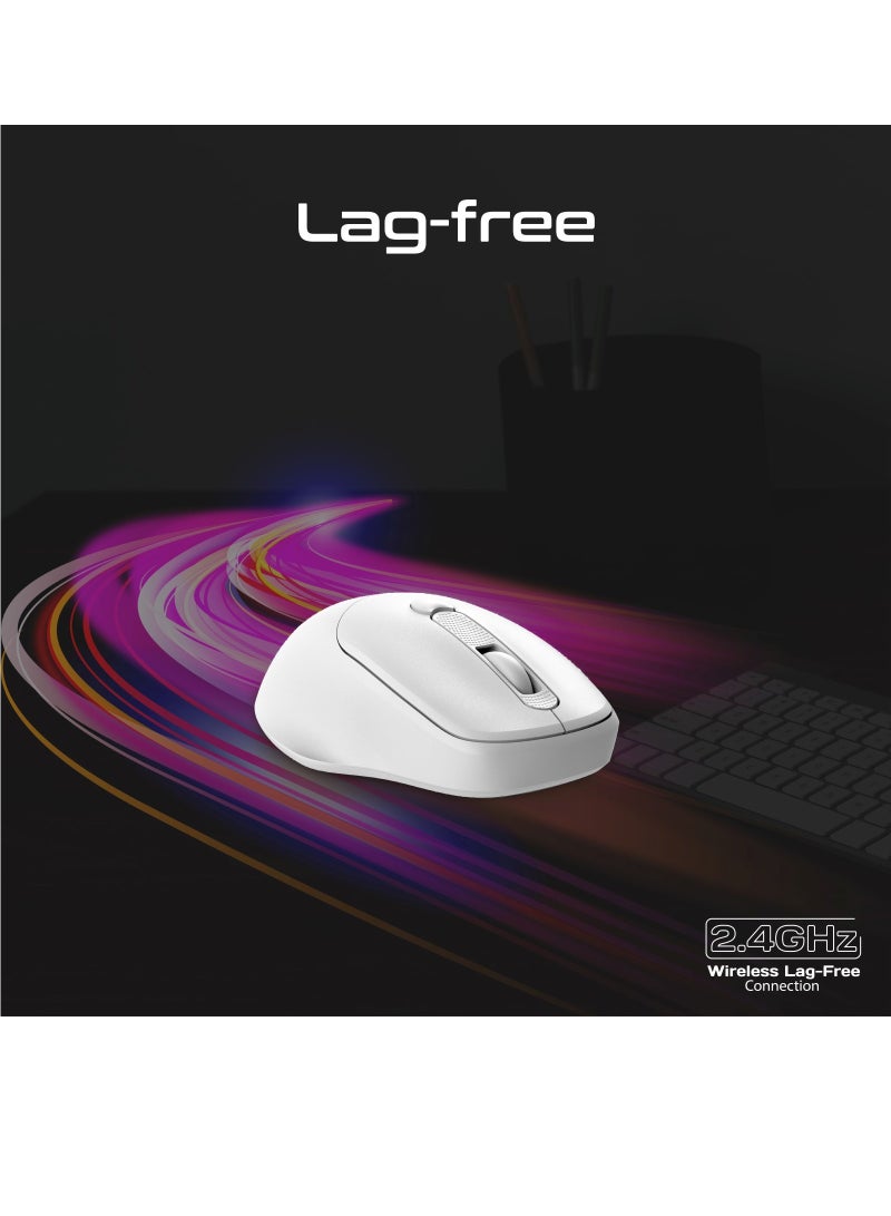 PROMATE - Promate 2.4G Wireless Ergonomic Mouse, High Precision 1600DPI  Ambidextrous Mouse with USB Nano Receiver, 10m Range, 120h Work Time White - Image 1