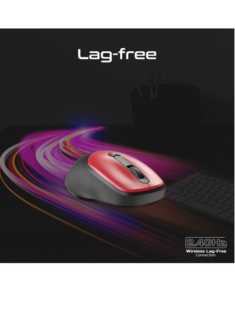 Promate 2.4G Wireless Mouse, High Precision 1600DPI Cordless Ambidextrous Mouse with USB Nano Receiver, 10m Range, 120h Work Time, Adjustable DPI Red