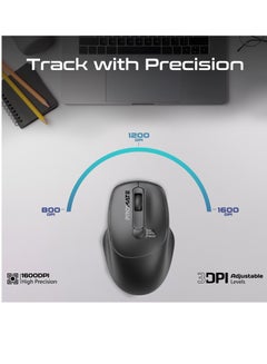 PROMATE Promate 2.4G Wireless Mouse, High Precision 1600DPI Cordless Ambidextrous Mouse with USB Nano Receiver, 10m Range, 120h Work Time, Adjustable DPI Black  - Image 3