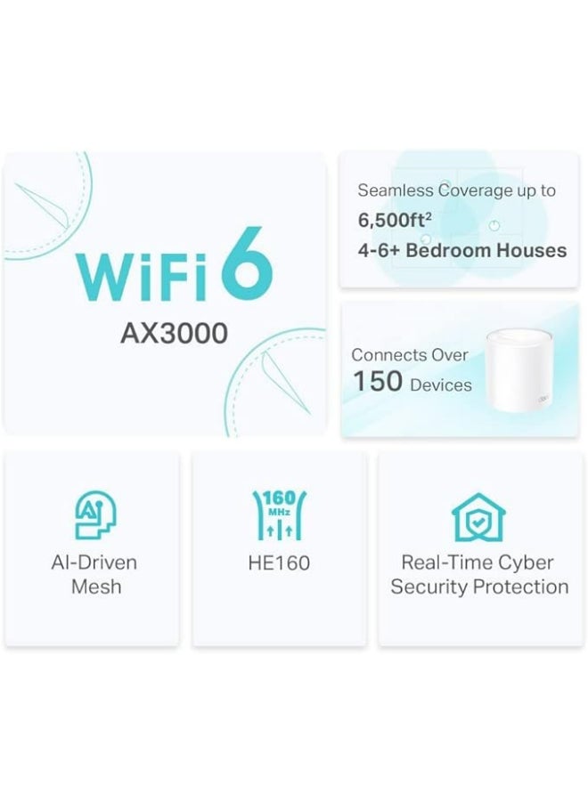 TP-LINK - Deco X50 Router, 3Pack x 3, AX3000 Whole Home AI-Driven Mesh Wi-Fi 6 System, Dual-Band, Gigabit Ports, Connect Up To 150 Devices, 1 GHz Dual-Core CPU, HomeShield Security, Deco X50 White - Image 1