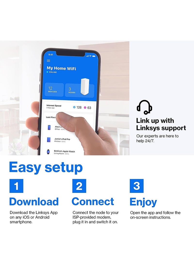 LINKSYS - Atlas 6 Mesh WiFi 6 System - Dual Band AX3000 Wireless Router - WiFi Extender with up to 3.0 Gbps Speed, 4x Faster for 75+ Devices & 6,000 sq ft - 3 Pack White - Image 1