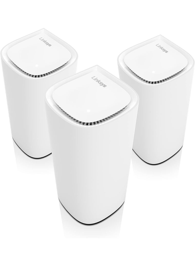 لينكسيس نظام Velop Pro WiFi 6E ثلاثي الموجات MX6203-KE - جهاز توجيه شبكي معرفي مع وصول نطاق 6 جيجا هرتز وسرعة جيجابت حقيقية 5.4 جيجابت في الثانية - تغطية منزلية كاملة تصل إلى 9000 قدم مربع و200 جهاز - 3 عبوات بيضاء  - Image 1