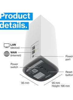 LINKSYS Velop Pro WiFi 6E Tri-Band Mesh System MX6203-KE - Cognitive Mesh Router with 6 Ghz Band Access & 5.4 Gbps True Gigabit Speed - Whole-Home Coverage up to 9,000 sq. ft. & 200 Devices - 3 Pack White  - Image 3