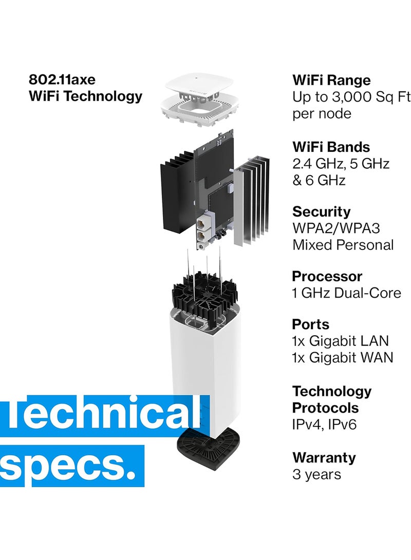 لينكسيس نظام Velop Pro WiFi 6E ثلاثي الموجات MX6203-KE - جهاز توجيه شبكي معرفي مع وصول نطاق 6 جيجا هرتز وسرعة جيجابت حقيقية 5.4 جيجابت في الثانية - تغطية منزلية كاملة تصل إلى 9000 قدم مربع و200 جهاز - 3 عبوات بيضاء  - Image 5