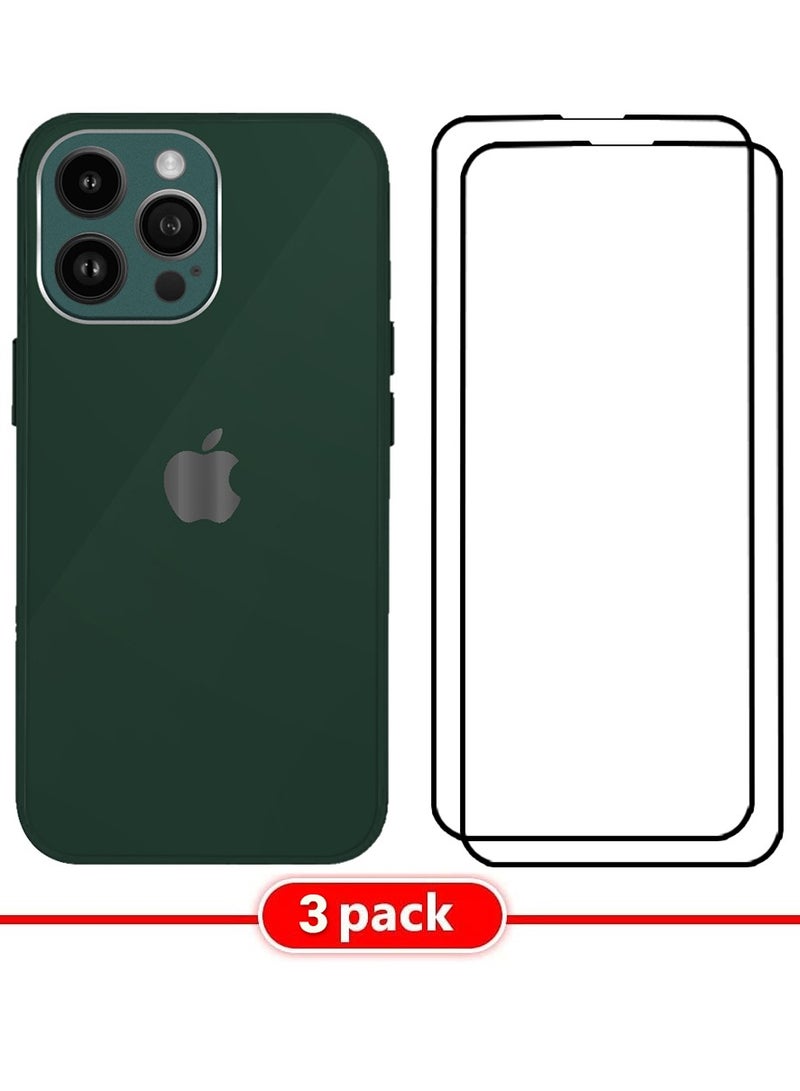 MARGOUN 3 Packs For iPhone 14 Pro Electroplated Hard Glossy Case And 2 Screen Protectors Camera Protection Shockproof Anti Fall Case Green  - Image 1