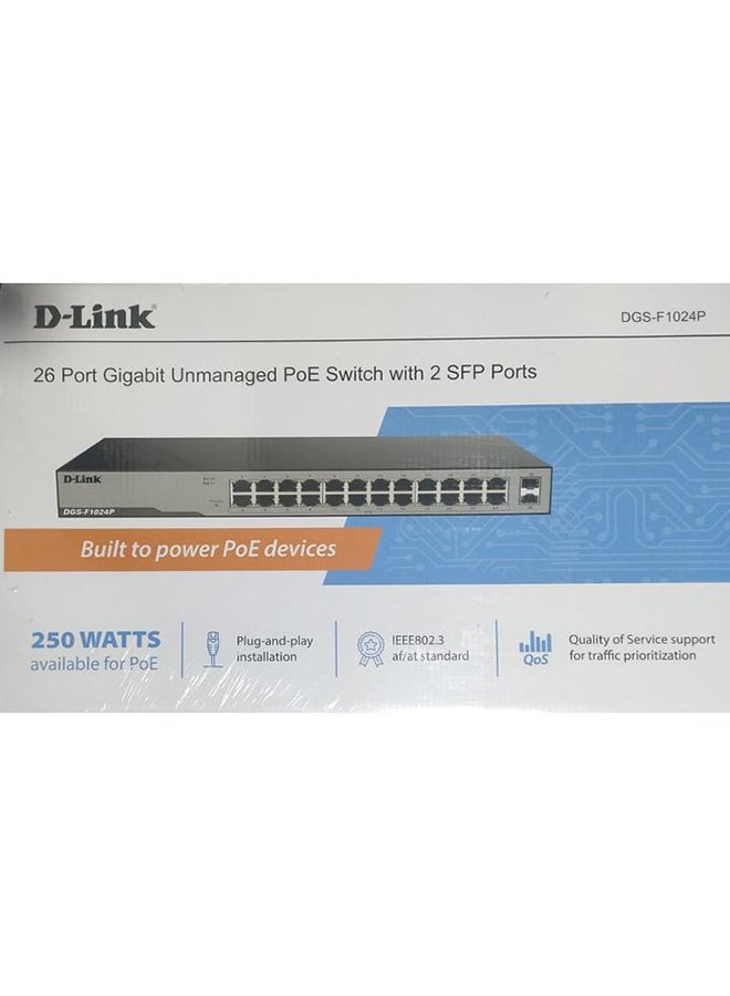 D-Link - 24 Port Gigabit Unmanaged POE Switch with 2 SFP ports 250 watts Black - Image 1