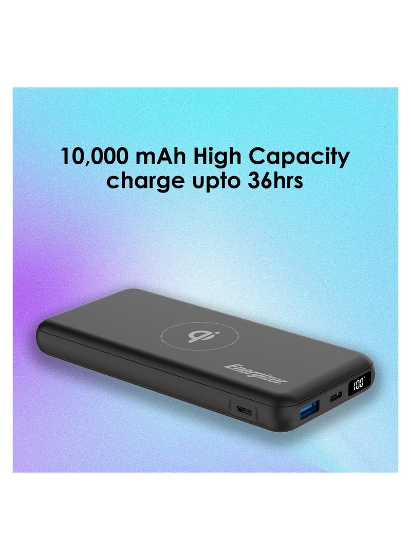 Energizer 10000 mAh 10000 mAh Ultimate Qi Certified Wireless Power Delivery Power Bank, Triple Outputs 15W Max Wireless Output, 20W PD Type-C, USB-A Output, Dual Inputs - Micro USB And Type-C, LCD Display Black  - Image 4
