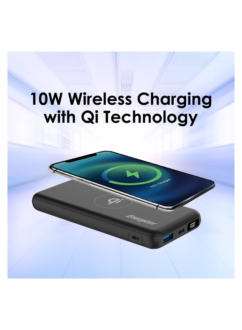 Energizer 10000 mAh 10000 mAh Ultimate Qi Certified Wireless Power Delivery Power Bank, Triple Outputs 15W Max Wireless Output, 20W PD Type-C, USB-A Output, Dual Inputs - Micro USB And Type-C, LCD Display Black  - Image 5