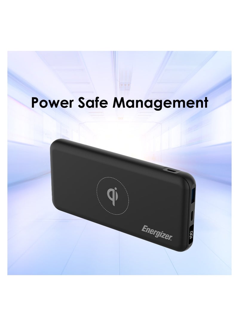 Energizer - 10000 mAh 10000 mAh Ultimate Qi Certified Wireless Power Delivery Power Bank, Triple Outputs 15W Max Wireless Output, 20W PD Type-C, USB-A Output, Dual Inputs - Micro USB And Type-C, LCD Display Black - Image 1