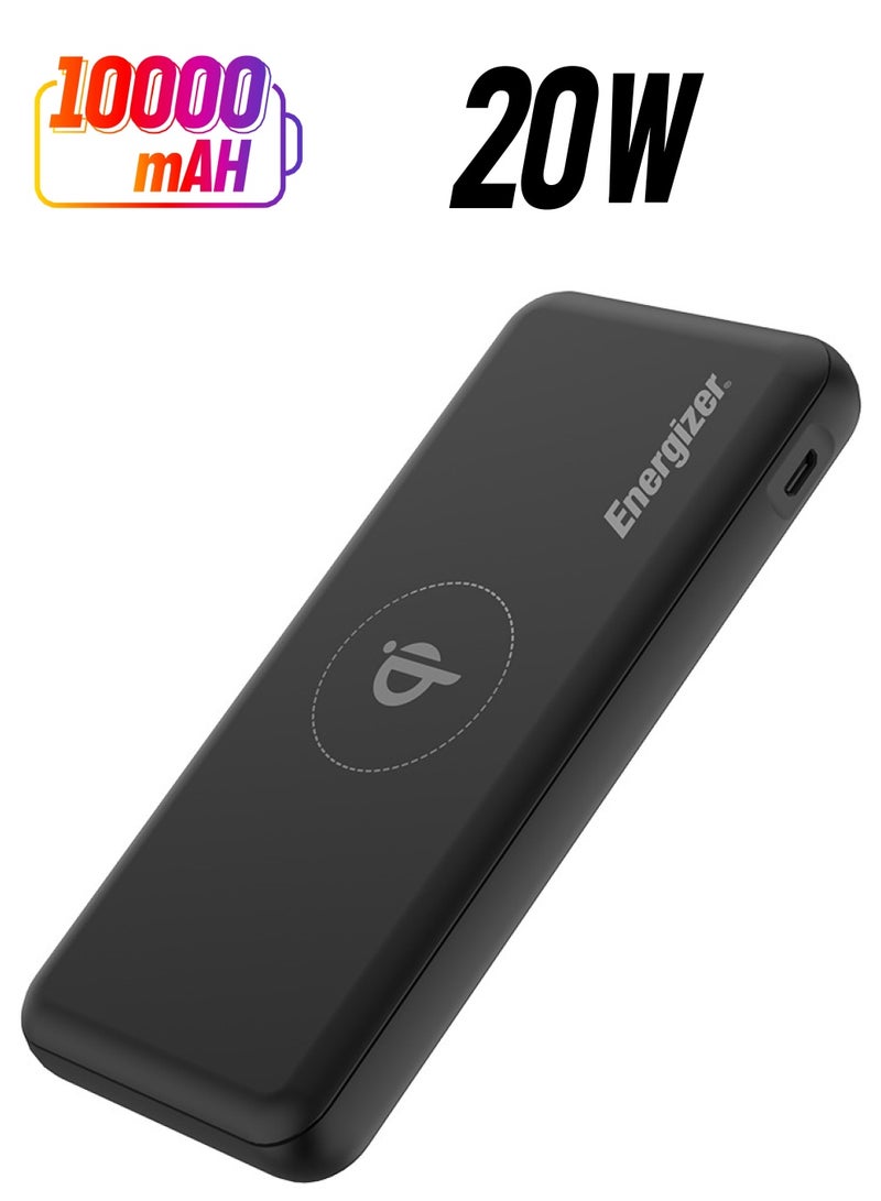 Energizer 10000 mAh 10000 mAh Ultimate Qi Certified Wireless Power Delivery Power Bank, Triple Outputs 15W Max Wireless Output, 20W PD Type-C, USB-A Output, Dual Inputs - Micro USB And Type-C, LCD Display Black  - Image 1