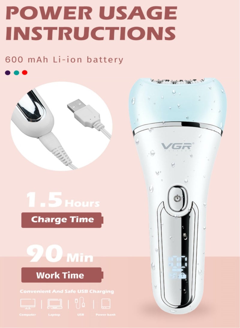 VGR VGR Epilator for Women 6 in 1 Hair Removal Epilator Shaver Face Razor Facial Brush Face Massage and Body Exfoliator IPX7 Waterproof Rechargeable Hair Removal for Women 2 Speeds  - Image 2