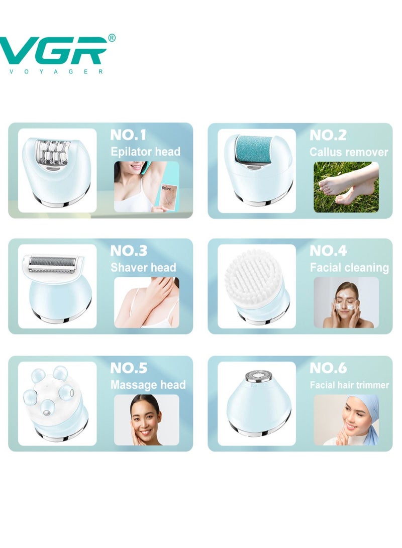 VGR VGR Epilator for Women 6 in 1 Hair Removal Epilator Shaver Face Razor Facial Brush Face Massage and Body Exfoliator IPX7 Waterproof Rechargeable Hair Removal for Women 2 Speeds  - Image 5