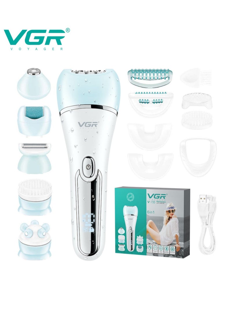 VGR VGR Epilator for Women 6 in 1 Hair Removal Epilator Shaver Face Razor Facial Brush Face Massage and Body Exfoliator IPX7 Waterproof Rechargeable Hair Removal for Women 2 Speeds  - Image 1