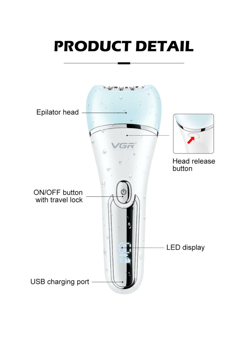 VGR VGR Epilator for Women 6 in 1 Hair Removal Epilator Shaver Face Razor Facial Brush Face Massage and Body Exfoliator IPX7 Waterproof Rechargeable Hair Removal for Women 2 Speeds  - Image 4