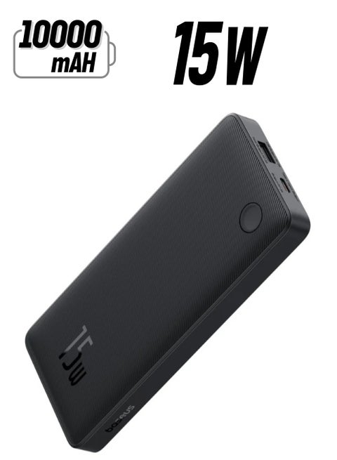 10000 mAh OS-Baseus Airpow Lite Power Bank 15W Cosmic Black (With Simple Series Data Cable USB to Type-C 30cm Black) Black