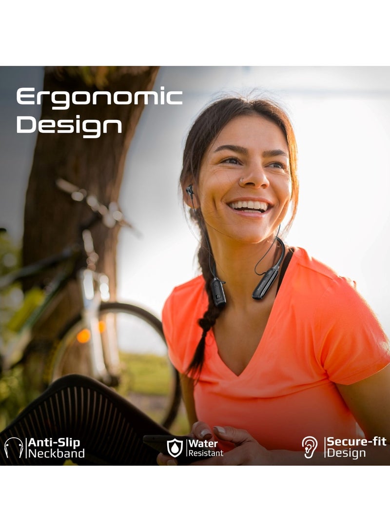 PROMATE - Wireless Neckband Earphones, High-Definition Bluetooth 5.3 Earphones With In-Line Controls, Anti-Slip Silicone, LCD Screen, Sweat-Resistance And 150H Long Playtime For iPhone 16, Galaxy S25, Leap - Black - Image 1