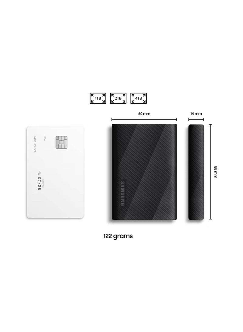 4TB T9 USB-C 3.2 Gen 2x2 Portable SSD, Up to 2000 MB/s Sequential Read Speed & 2000 MB/s Seq Write Speed, PCIe NVMe Technology, 256-Bit AES, Universal Compatibility, Black | MU-PG4T0B/WW 4 TB