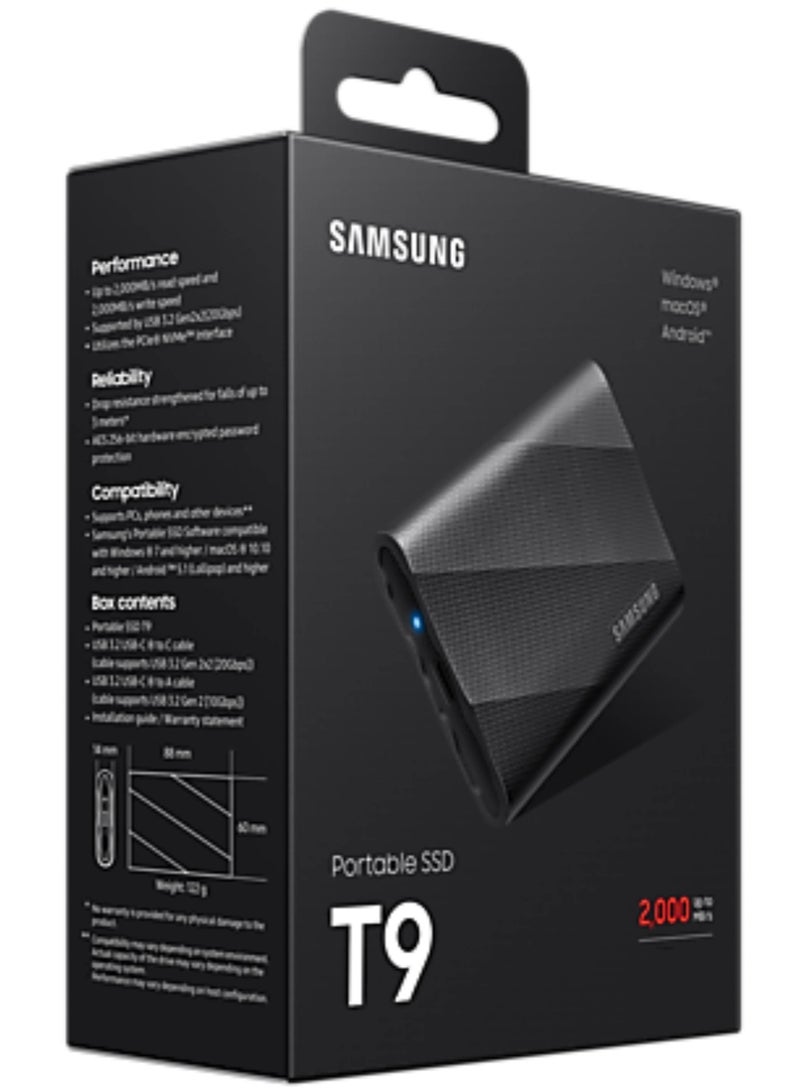 Samsung - Samsung Portable SSD T9 USB 3.2 Gen2x2 1TB (Black) 1 TB - Image 1