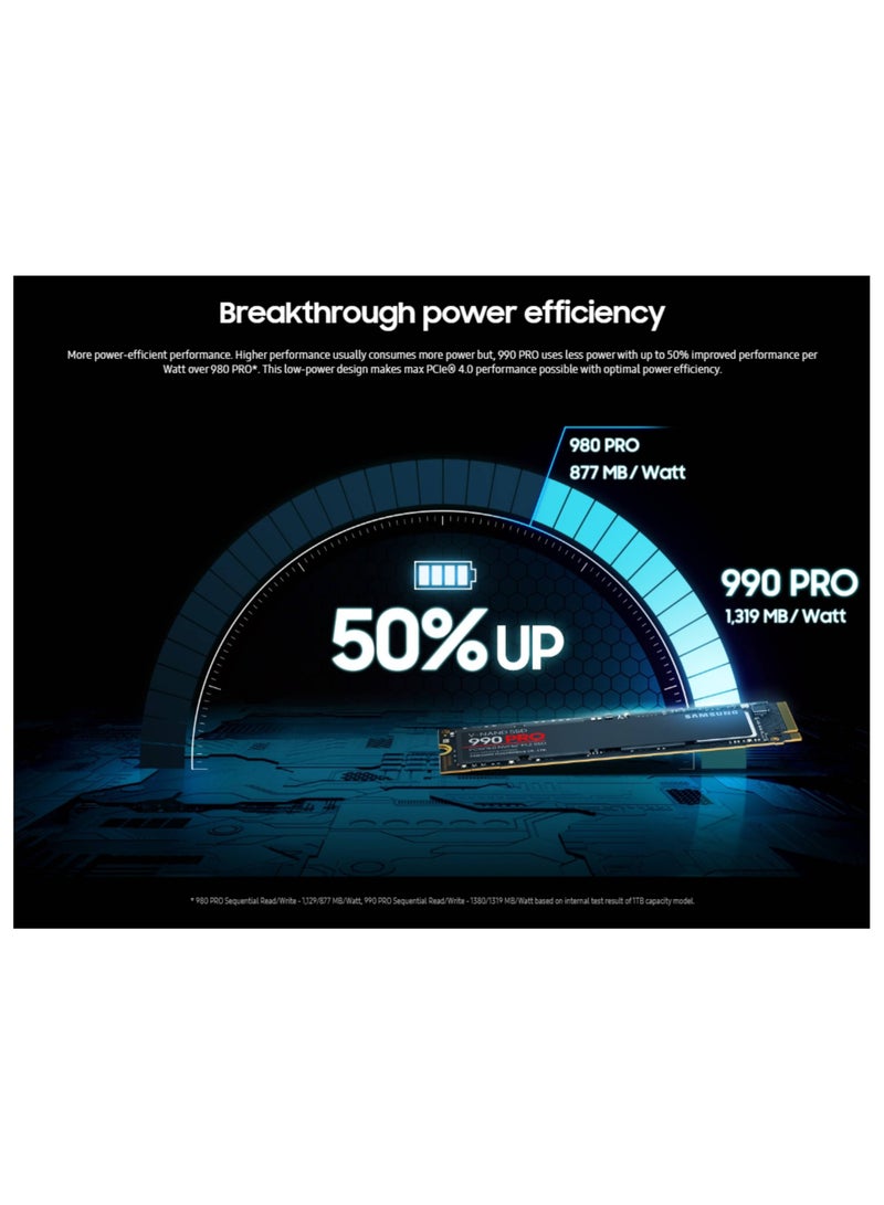 990 Pro 4TB NVMe M.2 Internal SSD, PCIe Gen 4.0 x4, NVMe 2.0 Interface, 7450 MB/s Sequential Read Speed, 6900 MB/s Sequential Write Speed, 3.3 Voltage, V-NAND 3-bit MLC | ‎MZ-V9P4T0B/AM 4 TB - pnsku/N70031703V/45/_/1703217680/112977f1-f4e5-4500-91e7-c308f3f76911