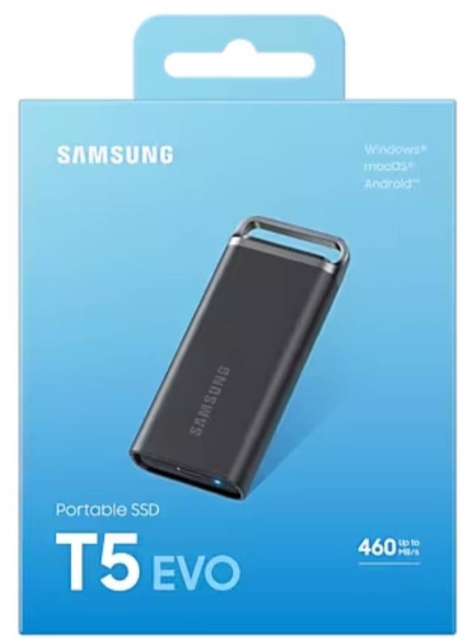 T5 EVO 8TB USB 3.2 Gen 1 Portable External SSD, Up to 460 MB/s Data Transfer Rate, Rubber Skin Design, AES 256-Bit Hardware Encryption, Integrated Hook - Black | MU-PH8T0S/WW 8 TB - pnsku/N70031706V/45/_/1703217699/182f47d4-c2a9-4124-ace5-530112fbc714