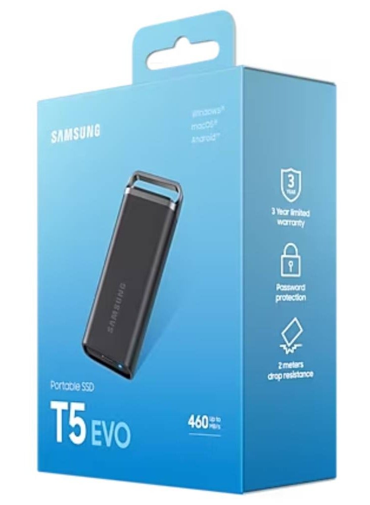 T5 EVO 8TB USB 3.2 Gen 1 Portable External SSD, Up to 460 MB/s Data Transfer Rate, Rubber Skin Design, AES 256-Bit Hardware Encryption, Integrated Hook - Black | MU-PH8T0S/WW 8 TB - pnsku/N70031706V/45/_/1703217699/69f07691-16af-4d04-a1ce-bc6b12cc0e0f