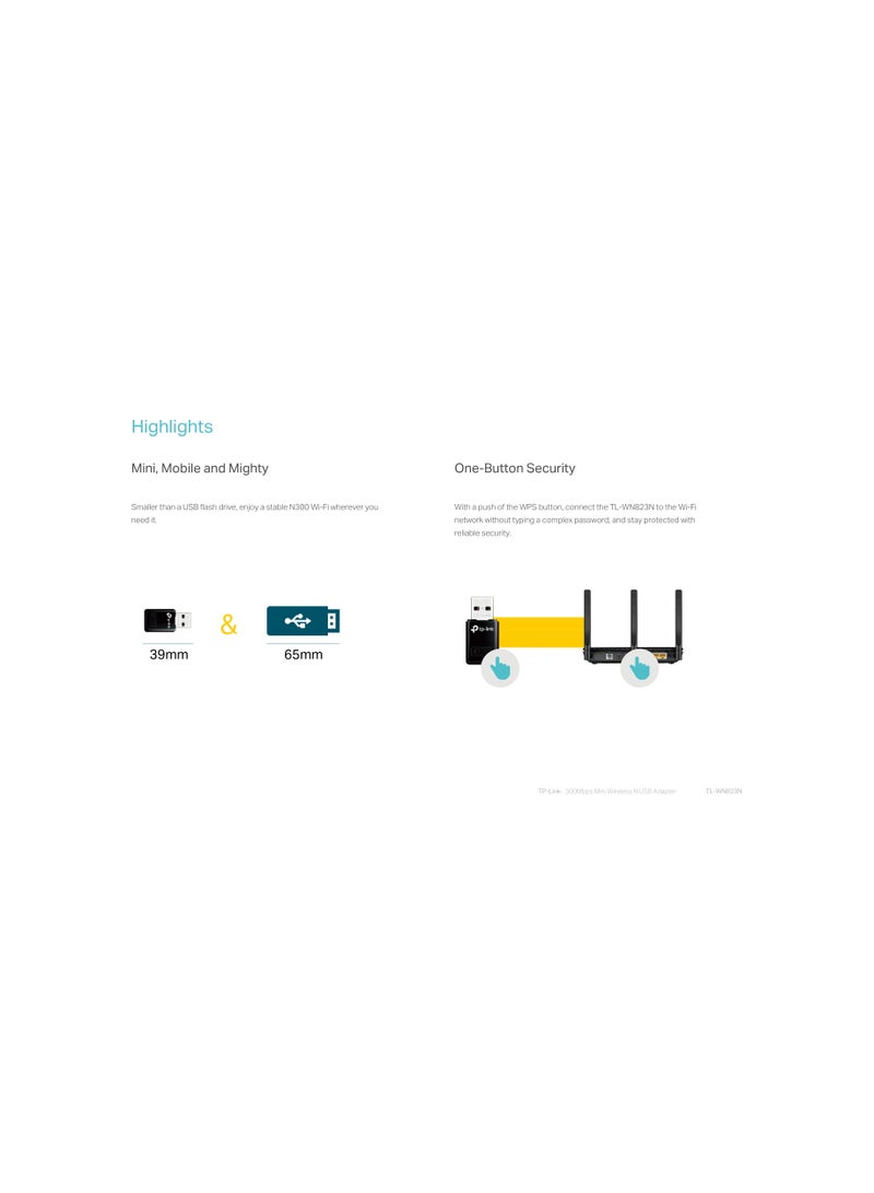 TP-LINK - TP-LINK 300Mbps Mini Wireless N USB Adapter- Black - Image 1