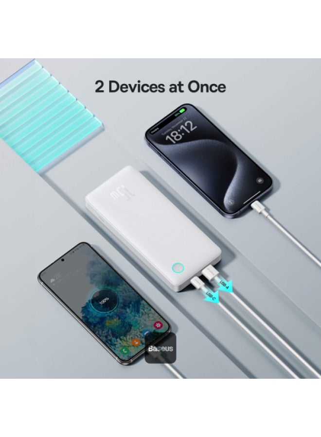 Baseus - 10000 mAh OS-Baseus Airpow Lite Power Bank 15W (With Simple Series Data Cable USB to Type-C 30cm White) Moon White - Image 1