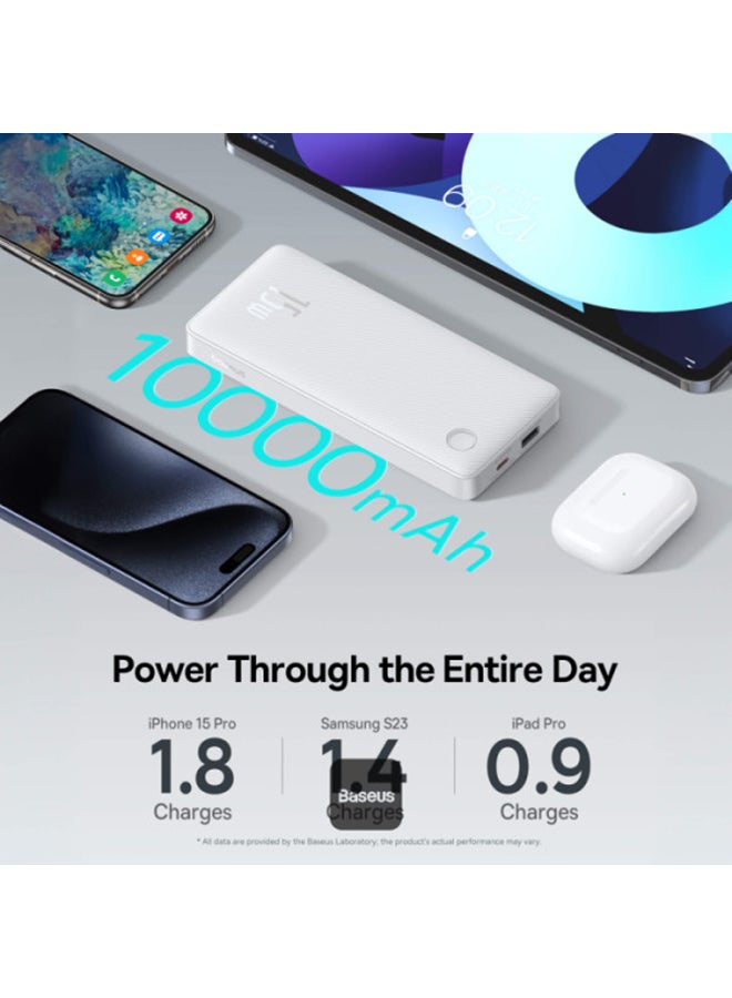Baseus - 10000 mAh OS-Baseus Airpow Lite Power Bank 15W (With Simple Series Data Cable USB to Type-C 30cm White) Moon White - Image 1