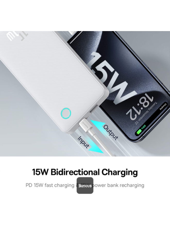 Baseus - 10000 mAh OS-Baseus Airpow Lite Power Bank 15W (With Simple Series Data Cable USB to Type-C 30cm White) Moon White - Image 1