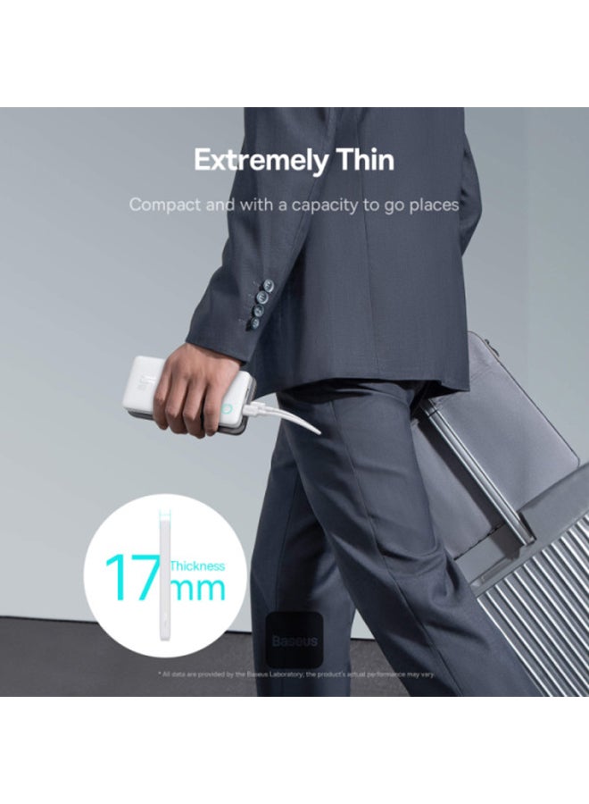 Baseus - 10000 mAh OS-Baseus Airpow Lite Power Bank 15W (With Simple Series Data Cable USB to Type-C 30cm White) Moon White - Image 1