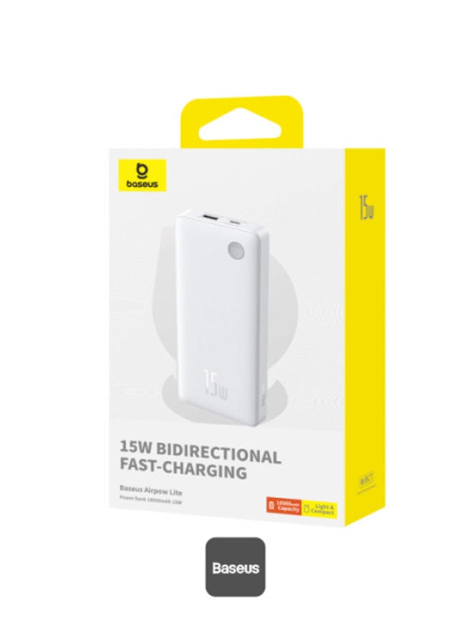 Baseus - 10000 mAh OS-Baseus Airpow Lite Power Bank 15W (With Simple Series Data Cable USB to Type-C 30cm White) Moon White - Image 1