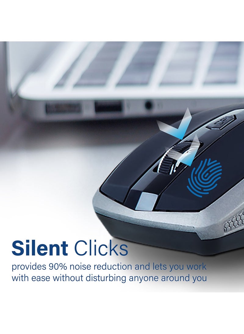 PROMATE - 1600DPI Silent Mouse, Ergonomic Symmetric 2.4Ghz Cordless Silent Keys Mouse With, Long Battery Life, Optical Sensor, 6 Functional Buttons And Nano Receiver For Mac OS, Windows, Breeze Silver - Image 1