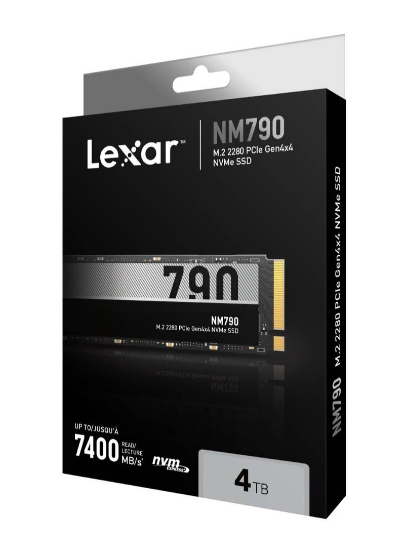 Lexar - NM790 4TB M.2 2280 PCIe Gen4x4 NVMe Internal SSD, Up to 7400MB/s Read & Up to 6500MB/s Write Speeds, 1.5M Hours MTBF, 3000TBW Endurance, Compatible with PlayStation5, Black | LNM790X004T-RNNNG 4 TB - Image 1