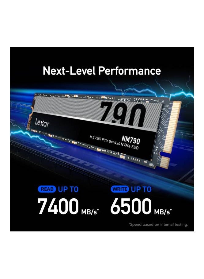Lexar - NM790 4TB M.2 2280 PCIe Gen4x4 NVMe Internal SSD, Up to 7400MB/s Read & Up to 6500MB/s Write Speeds, 1.5M Hours MTBF, 3000TBW Endurance, Compatible with PlayStation5, Black | LNM790X004T-RNNNG 4 TB - Image 1