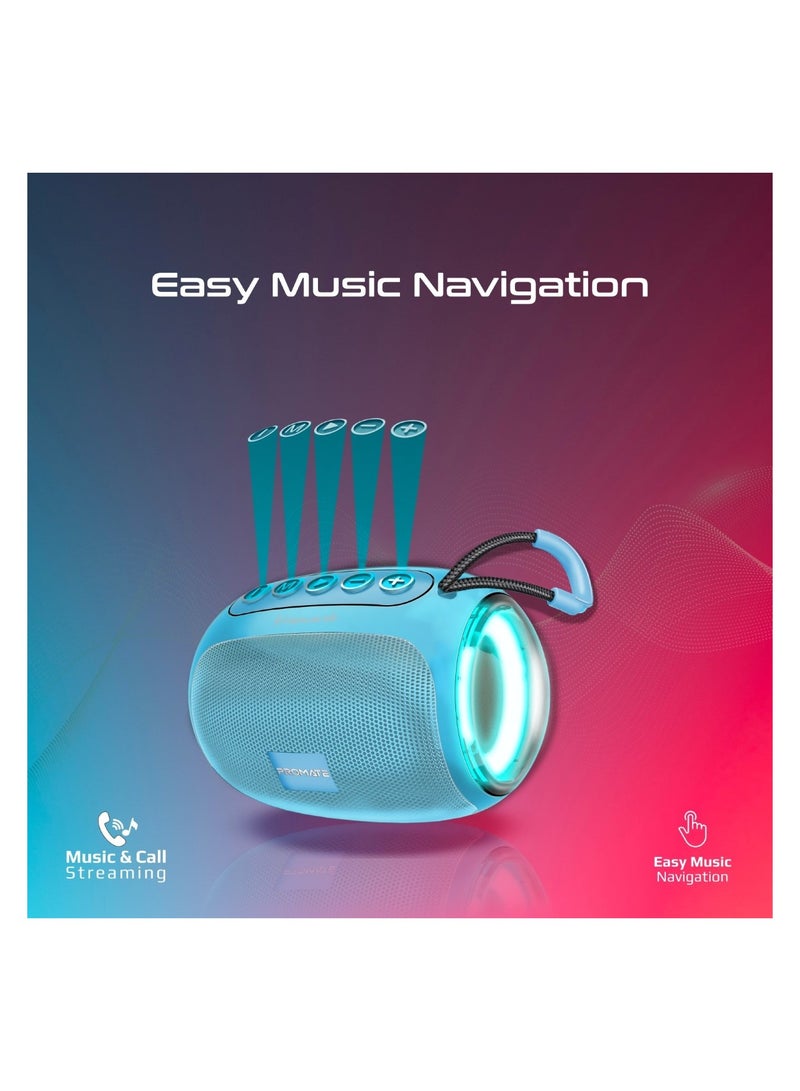 PROMATE Bluetooth Speaker, Premium 5W True Wireless Portable HD Speaker With LED Lights, Bluetooth v5.3, Long Playtime, 3.5Mm AUX, USB Port And TF Card Slot For iPhone 16, iPad Air, Galaxy S25, Capsule-3 - Blue  - Image 4