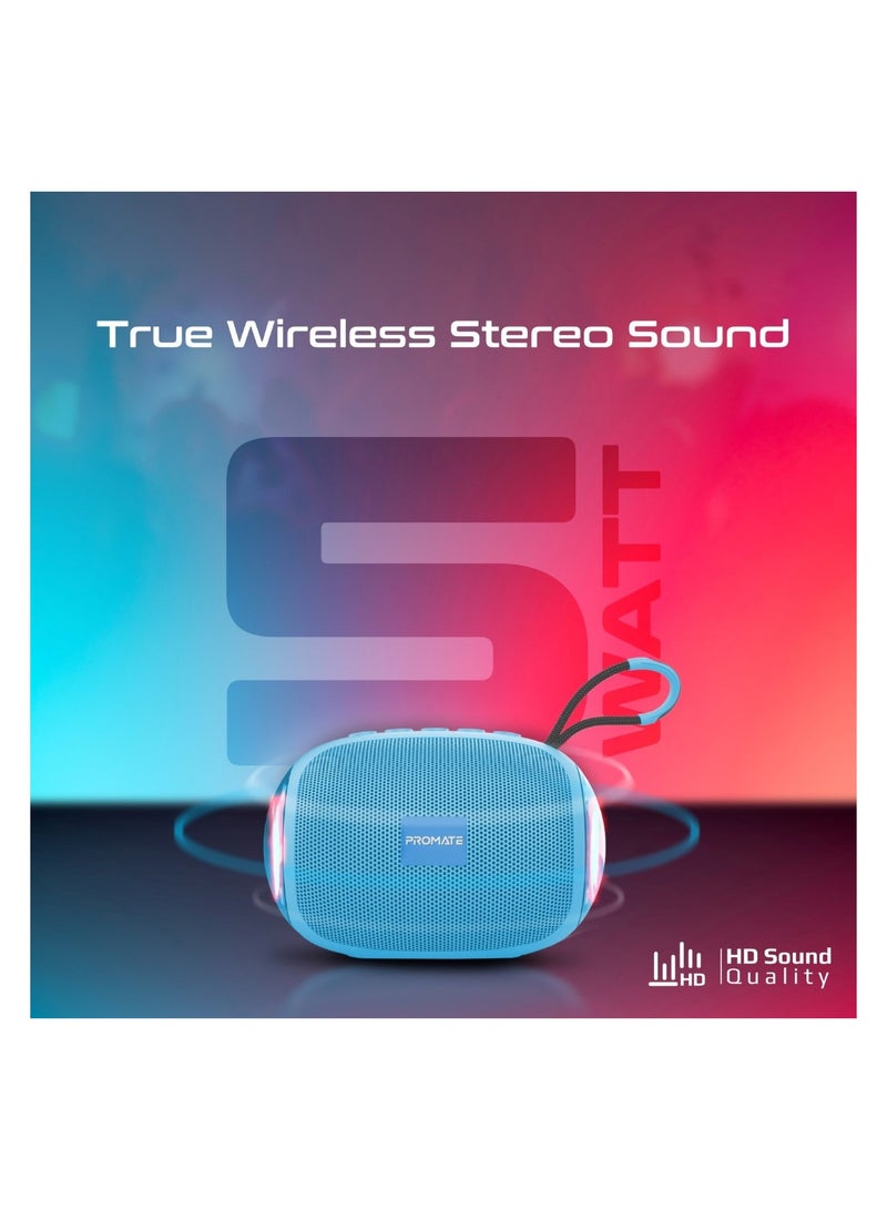 PROMATE Bluetooth Speaker, Premium 5W True Wireless Portable HD Speaker With LED Lights, Bluetooth v5.3, Long Playtime, 3.5Mm AUX, USB Port And TF Card Slot For iPhone 16, iPad Air, Galaxy S25, Capsule-3 - Blue  - Image 2