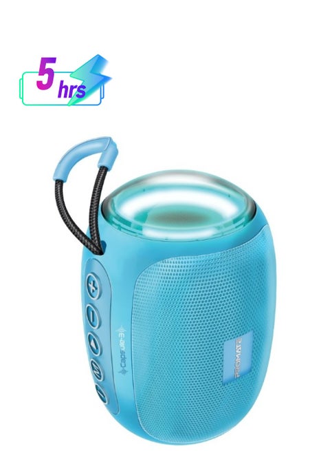 Bluetooth Speaker, Premium 5W True Wireless Portable HD Speaker With LED Lights, Bluetooth v5.3, Long Playtime, 3.5Mm AUX, USB Port And TF Card Slot For iPhone 16, iPad Air, Galaxy S25, Capsule-3 - Blue