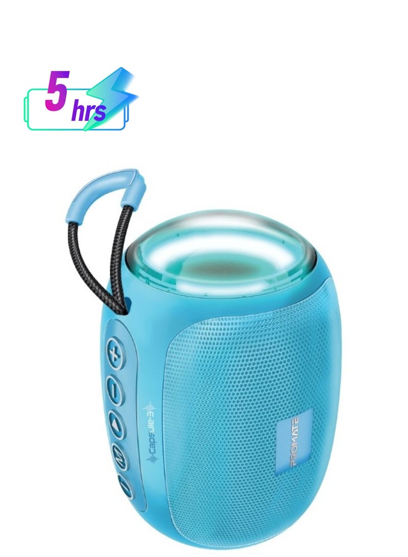 PROMATE Bluetooth Speaker, Premium 5W True Wireless Portable HD Speaker With LED Lights, Bluetooth v5.3, Long Playtime, 3.5Mm AUX, USB Port And TF Card Slot For iPhone 16, iPad Air, Galaxy S25, Capsule-3 - Blue  - Image 1