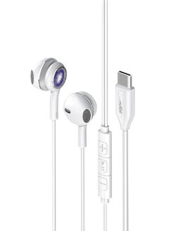 PROMATE Earphones With USB-C Connector, Transparent In-Ear USB-C HD Wired Earbuds With RGB Lights, Microphone, Call Function And In-Line Volume Control For iPhone 15, iPad Air, Galaxy S23, LumiBuds-C Silver  - Image 1