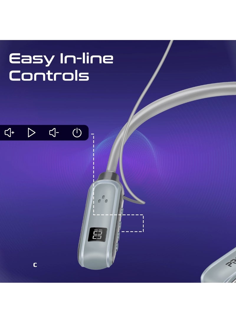 PROMATE Wireless Neckband Earphones, High-Definition Bluetooth 5.3 Earphones With In-Line Controls, Anti-Slip Silicone, LCD Screen, Sweat-Resistance And 150H Long Playtime For iPhone 16, Galaxy S25 - Leap Silver  - Image 5