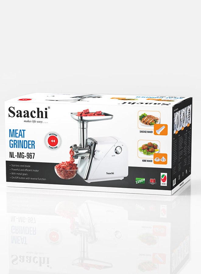 Saachi Meat Grinder with  Powerful and efficient motor 2200 W NL-MG-967-WH White  - Image 4