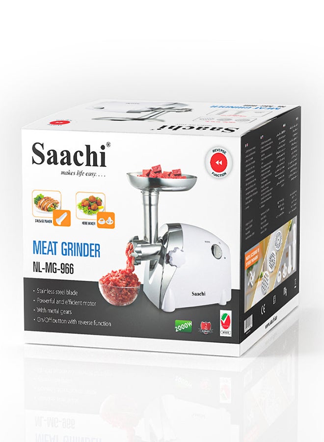Saachi Meat Grinder with  Motor circuit breaker 2000 W NL-MG-966-WH White  - Image 4