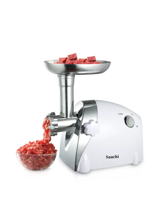 ساتشي Meat Grinder NL-MG-966, Electric Meat Mincer with Stainless Steel Blades, Reverse Function, 3 Cutting Plates, Sausage & Kibbeh Attachments, Powerful Motor, Easy Cleaning, Non-Slip Base