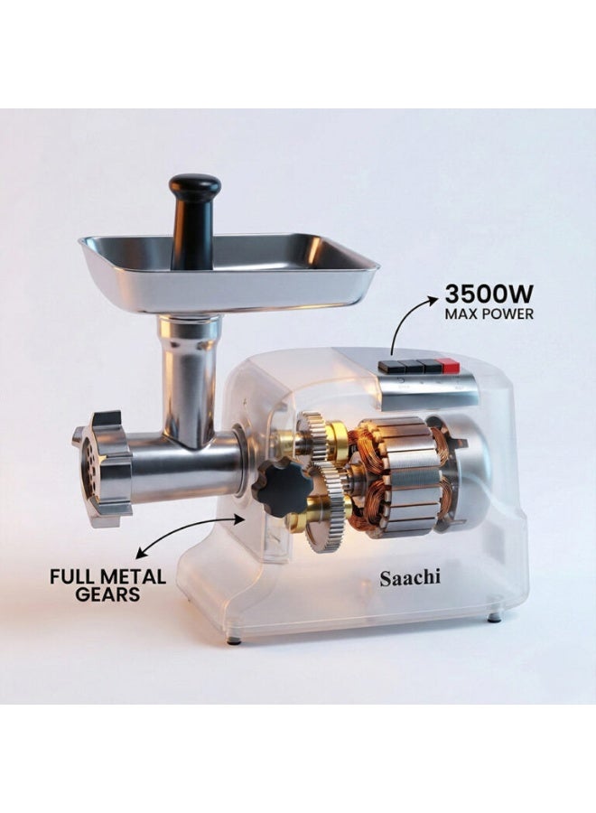 Saachi Meat Grinder NL-MG-968-BK, Electric Meat Mincer with 2 Speeds, Stainless Steel Blades, Metal Hopper, Sausage & Kibbeh Attachments, Powerful Motor, Detachable Tube, Easy Cleaning 3500 W NL-MG-968-BK Black - Image 5